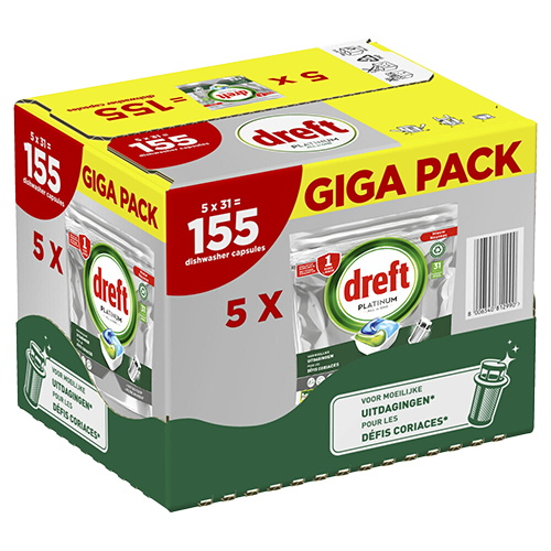 Dreft Platinium Giga Pack All-In One vaatwascapsules: 5x31 capsules